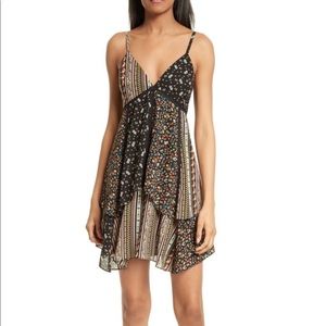 Alice + Olivia Delilah Tiered Print Stretch Silk Dress, Floral Stripe, Size 0